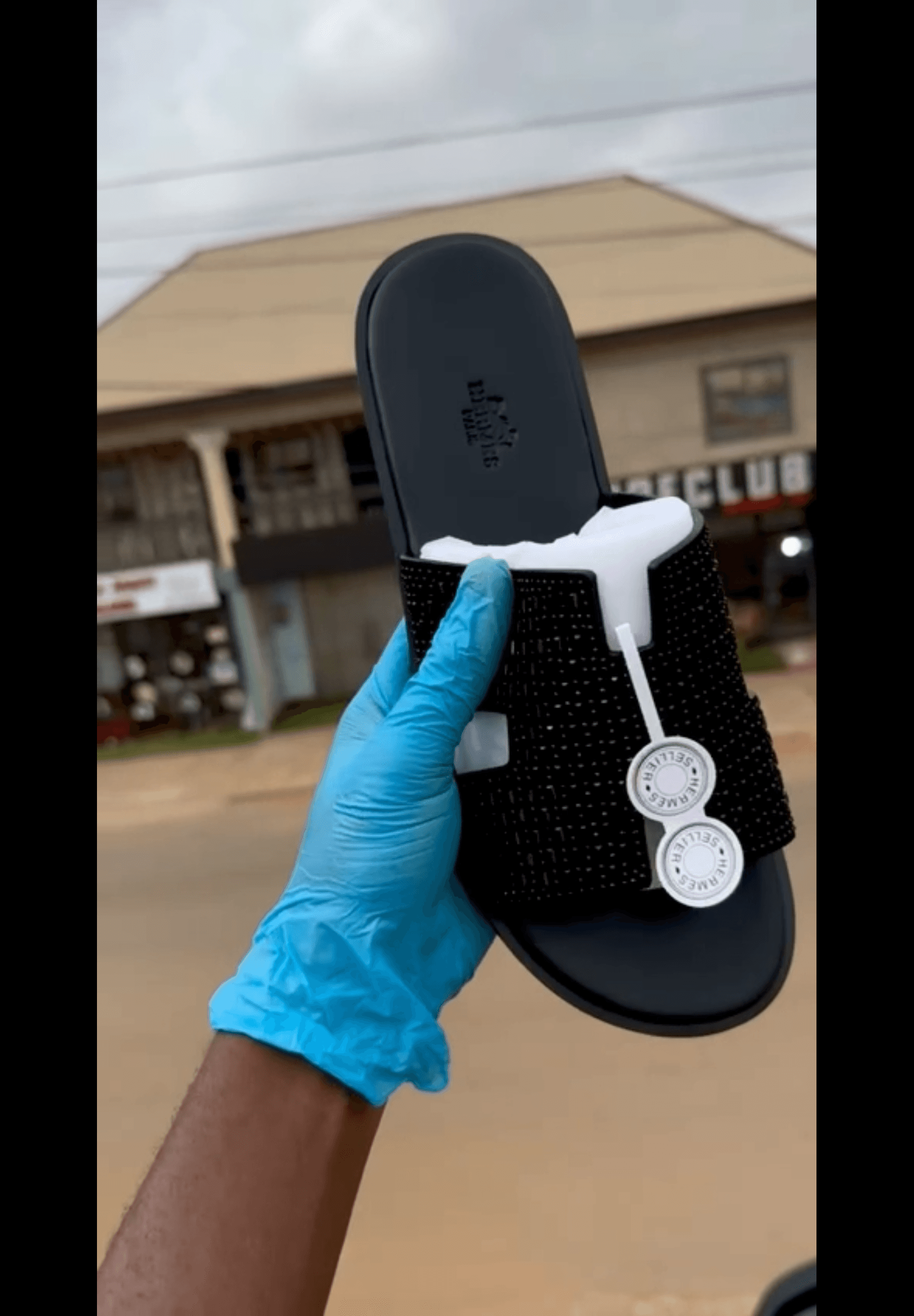 Black Hermes slippers 